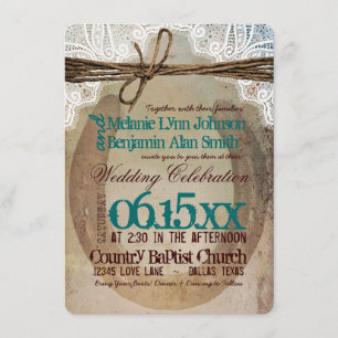 Rustic Country Hoefijzer Blauwgroen Wedding Invita Kaart
