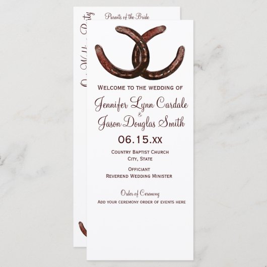 Rustic Country Hoefijzer Wedding Programs Programmakaart (Voorkant / Achterkant)