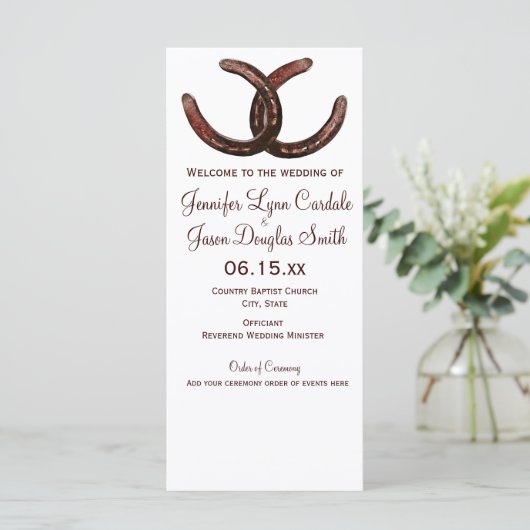 Rustic Country Hoefijzer Wedding Programs Programmakaart (Staand voorkant)