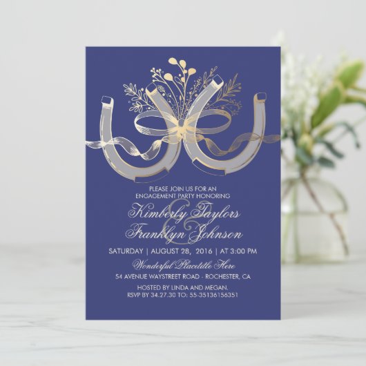 Rustic Country Hoefijzers Gold Engagement Party Kaart (Staand voorkant)