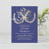 Rustic Country Hoefijzers Gold Navy Vrijgezellenfe Kaart (Staand voorkant)