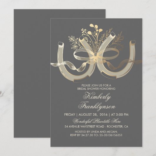 Rustic Country Hoefijzers Goudgrijs Vrijgezellenfe Kaart (Voorkant / Achterkant)