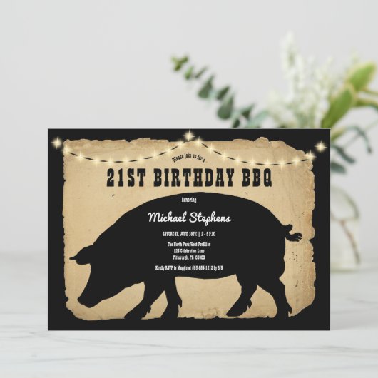 Rustic Country Hog 21st Birthday Barbeque - BBQ I Kaart (Staand voorkant)