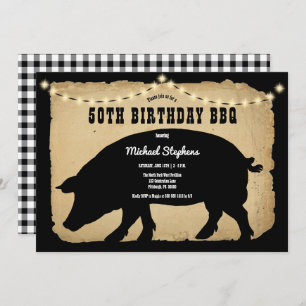 Rustic Country Hog 50th Birthday Barbeque - BBQ Kaart