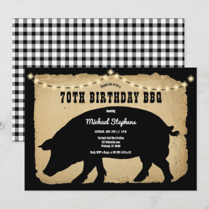 Rustic Country Hog 70th Birthday Barbeque - BBQ Kaart