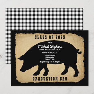 Rustic Country Hog Graduation Party - Backyard BBQ Kaart