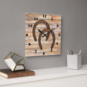 Rustic Country horse shoes decor clock Vierkante Klok
