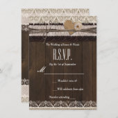 Rustic Country Jute Kant & Houten RSVP kaart (Voorkant / Achterkant)