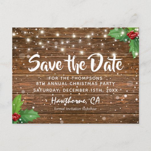 Rustic Country Kerstfeest Uitnodiging Bewaar de Da (Voorkant)