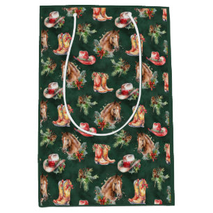Rustic Country Kerstmis Western Farmhouse Paarden Medium Cadeauzakje