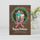 Rustic Country Kerstmis Wreatfoto Card Feestdagenkaart (Staand voorkant)