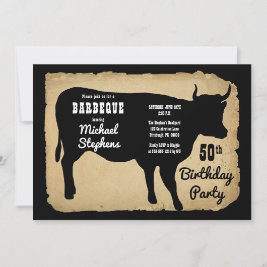 Rustic Country Koe 50th Birthday Party Barbeque Kaart (Voorkant)