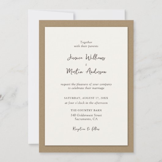 Rustic Country Kraft Paper Wedding Invitations Kaart (Voorkant)