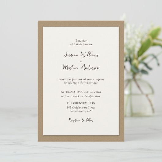 Rustic Country Kraft Paper Wedding Invitations Kaart (Staand voorkant)