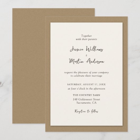 Rustic Country Kraft Paper Wedding Invitations Kaart (Voorkant / Achterkant)