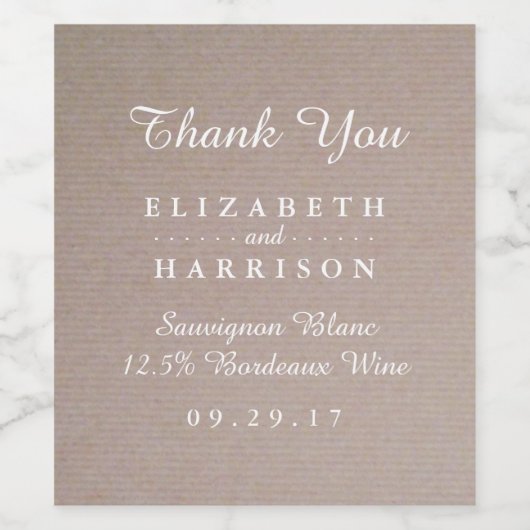 Rustic Country Kraft Wedding Dank je wel Wijn Etiket (Enkel label)