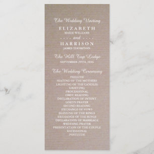 Rustic Country Kraft Wedding Programme Programmakaart