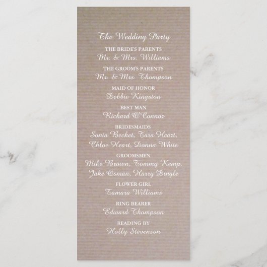 Rustic Country Kraft Wedding Programme Programmakaart (Achterkant)