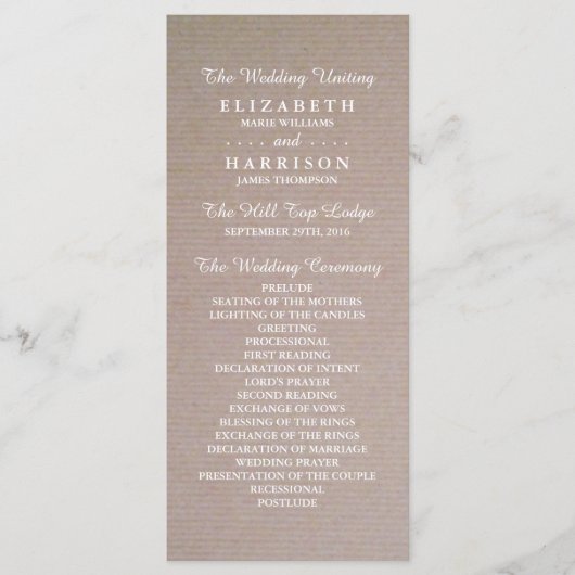 Rustic Country Kraft Wedding Programme Programmakaart (Voorkant)