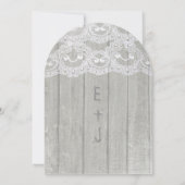 Rustic Country Lace Barn Wood Wedding Invitations Kaart (Achterkant)
