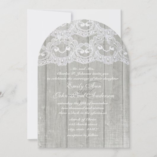 Rustic Country Lace Barn Wood Wedding Invitations Kaart (Voorkant)