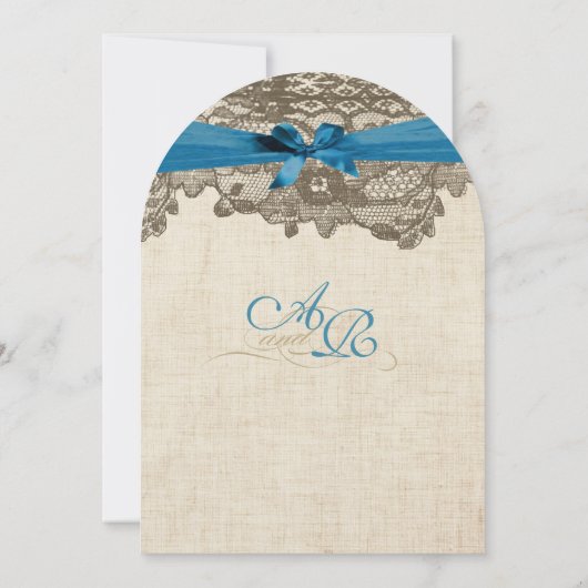 Rustic Country Lace Blue Wedding Kaart (Achterkant)