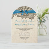 Rustic Country Lace Blue Wedding Kaart (Staand voorkant)