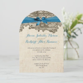 Rustic Country Lace Blue Wedding Kaart