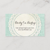 Rustic Country Lace Doily on Aqua Blue Burlap Visitekaartje (Achterkant)