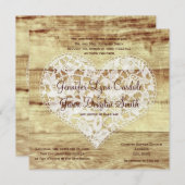 Rustic Country Lace Heart Barn Wedding Invitations Kaart (Voorkant / Achterkant)