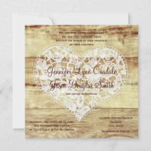 Rustic Country Lace Heart Barn Wedding Invitations Kaart