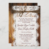 Rustic Country Lace Twine Wood Wedding Invites Kaart (Voorkant / Achterkant)