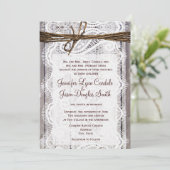 Rustic Country Lace Twine Wood Wedding Invites Kaart (Staand voorkant)