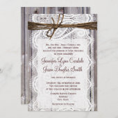 Rustic Country Lace Twine Wood Wedding Invites Kaart (Voorkant / Achterkant)