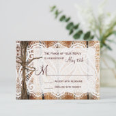 Rustic Country Lace Twine Wood Wedding RSVP (Staand voorkant)