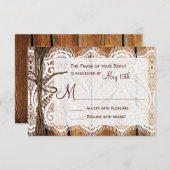 Rustic Country Lace Twine Wood Wedding RSVP (Voorkant / Achterkant)