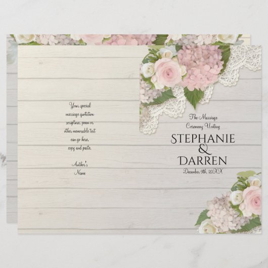 Rustic Country Lace Wood Floral Ceremony Programme (Voorkant / Achterkant)