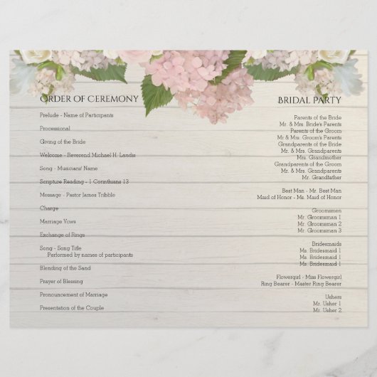 Rustic Country Lace Wood Floral Ceremony Programme (Achterkant)