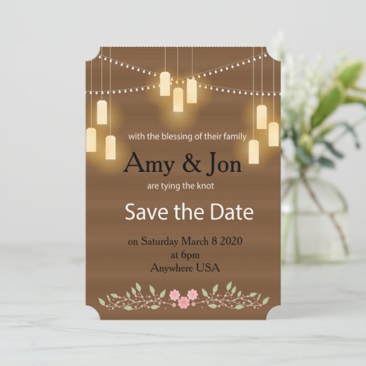 Rustic Country Lights Bewaar de Datum Save The Date (Staand voorkant)