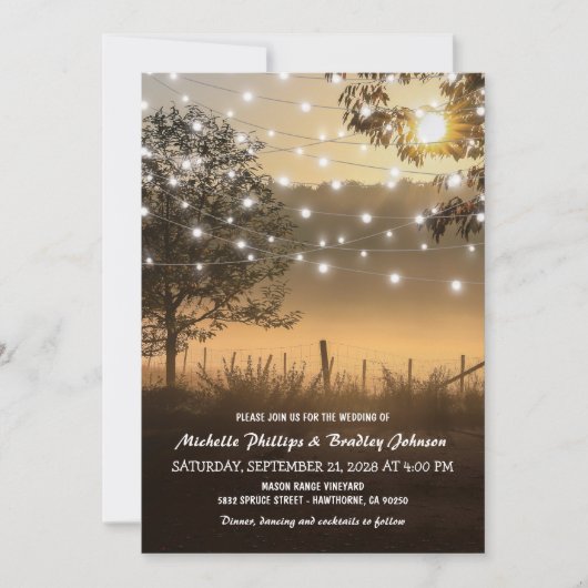 Rustic Country Lights Wedding Kaart (Voorkant)