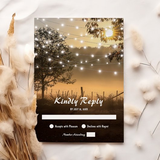  Rustic Country Lights Wedding RSVP Kaartje