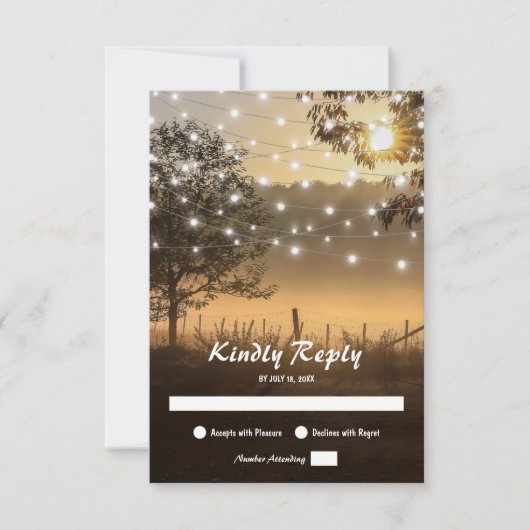  Rustic Country Lights Wedding RSVP Kaartje (Voorkant)