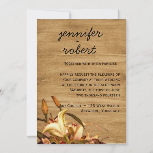 Rustic Country Lily Waterverf Wedding Uitnodiging (Voorkant)