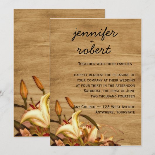 Rustic Country Lily Waterverf Wedding Uitnodiging (Voorkant / Achterkant)