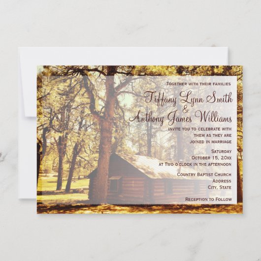 Rustic Country Log Cabin Bossen Wedding Invitation Kaart (Achterkant)