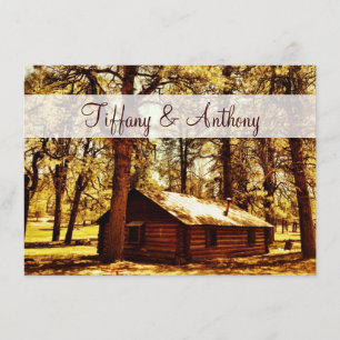 Rustic Country Log Cabin Bossen Wedding Invitation Kaart