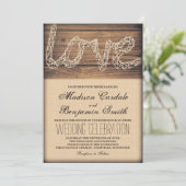 Rustic Country Love String Art Wedding Invitations Kaart (Staand voorkant)