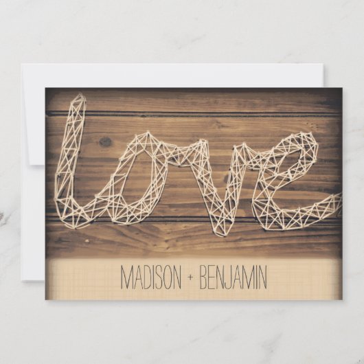 Rustic Country Love String Art Wedding Invitations Kaart (Achterkant)