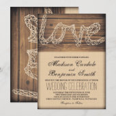 Rustic Country Love String Art Wedding Invitations Kaart (Voorkant / Achterkant)