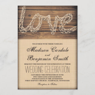 Rustic Country Love String Art Wedding Invitations Kaart